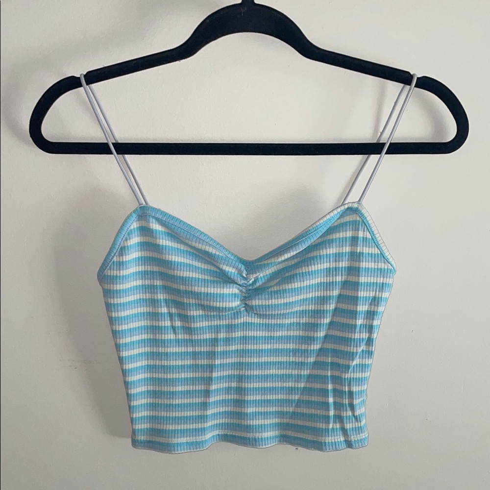 Blue & White Striped Ribbed Cami Top